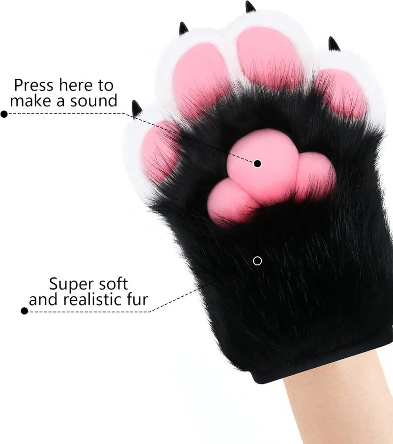 BNLIDES Cosplay Fursuit Paw Gloves Furry Claw Gloves Built-in Whistle Decompression Toys Costume Party Accessories for Adult - Image 3